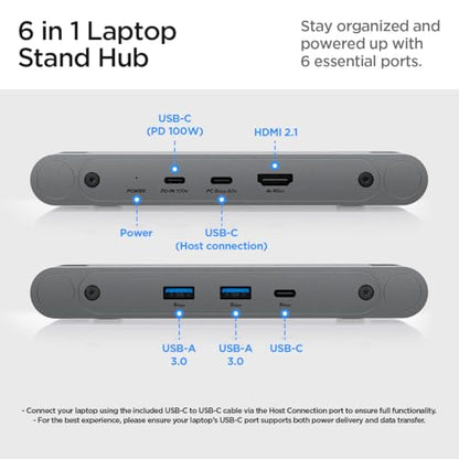 Spigen ArcDock Laptop Stand with 6 in 1 Hub USB-A 3.0, USB-C 3.0, PD 100W, 4K 60Hz HDMI Universal Adjustable Folding Laptop Dock with 360 Rotating Base - Space Grey - size: 6-in-1 Hub