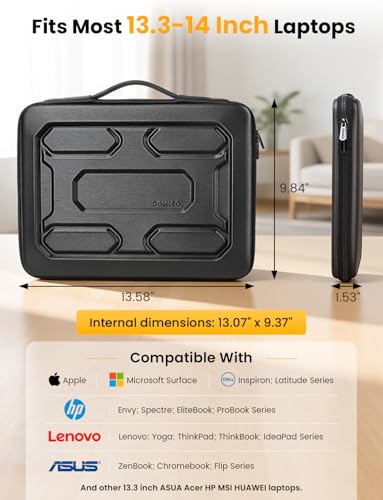 DOMISO Laptop Hard Case 14-14.4 inch Waterproof Shockproof Hard Shell Laptop Sleeve with Handle & Storage Pocket, Compatible with MacBook, HP, Dell, Black - color: Black, size: 14 inch