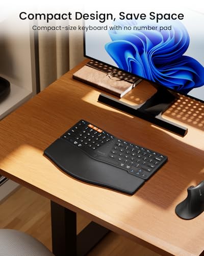 ProtoArc EK04 Mini Compact Wireless Ergonomic Keyboard - Black | Hard Palm Rest, 3-Device Bluetooth/2.4G, Split Design, Rechargeable, Compatible with Windows, Mac OS - color: Black