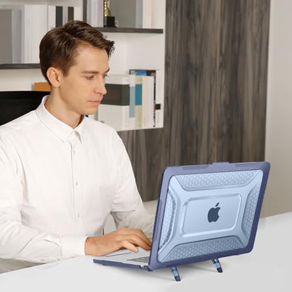 MOSISO Compatible with MacBook Air 15 inch Case M5 M4 M3 M2, Navy Blue | 2 in 1 Kit Honeycomb Shockproof Heavy Duty TPU Bumper Hard Case with Fold Kickstand for A3241 A3114 A2941 2026-2023 - color: Navy Blue