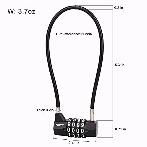 ‌4-Digit Cable Locks with Combination - Heavy Duty Outdoor Gate Lock for Fence, Cabinet,Refrigerator ，Dumpster,lockers,Gym,Toolbox,case, hasp Storage,Sheds - size: 11" Cable - Span 5" (3/16" Diameter)