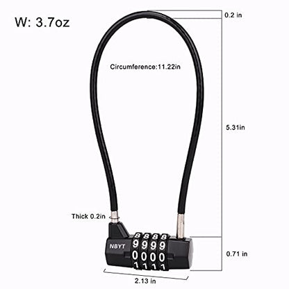 ‌4-Digit Cable Locks with Combination - Heavy Duty Outdoor Gate Lock for Fence, Cabinet,Refrigerator,Dumpster,lockers,Gym,Toolbox,case, hasp Storage,Sheds - size: 11" Cable - Span 5" (3/16" Diameter) - 2 Pack