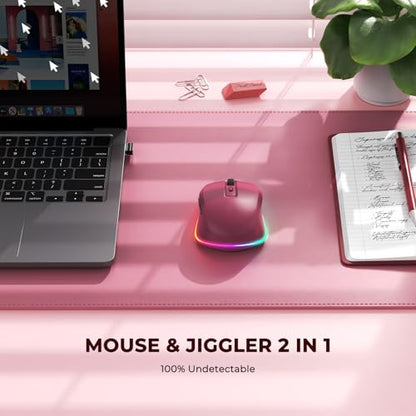 PEIOUS Wireless Mouse Jiggler - LED Wireless Mice with Build-in Mouse Mover, Rechargeable Moving Mouse for Laptop with Undetectable Random Movement Keeps Computers Awake - Red - color: Red