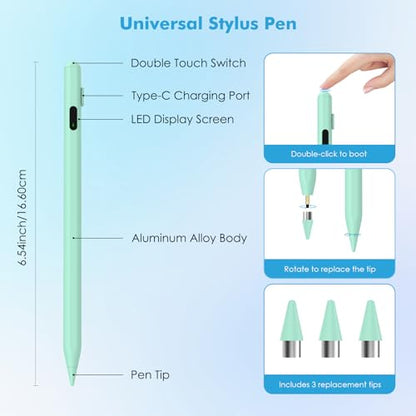 Moko Universal Capacitive Stylus Pencil for Touch Screen, Green | Fast Charging, Power Display, Compatible with Apple iPad/iPhone/Samsung/Lenovo, iOS Android Tablets & All Smartphones - color: Green