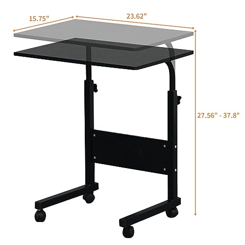 Karl home Small Side Mobile Table 23.6 inch Computer Desk with Wheels Height Adjustable Rolling Potable Laptop Cart, C-Shaped Bed Couch End Tables with Edge Stopper for Living Room Bedroom, Black - color: Black, size: 23.6"+No Power Sockets