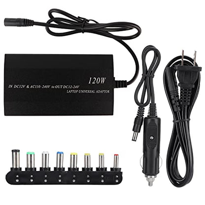 ZJchao 120W Universal Notebook Power Adapter with 8 Connectors and USB Port for Home, Car, and Travel Use (US Plug)
