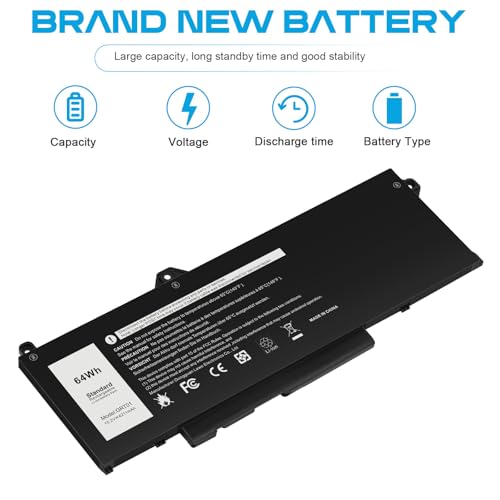 Futurebatt 64Wh GRT01 Battery Replacement for Dell Latitude 14 5421 5431 15 5521 5531 Precision 3470 3561 3571 Alienware m17 R5 AMD Series R05P0 00P3TJ 0P3TJ VXD57 05RGW 9JRV0 0R05P0 - size: GRT01 11.38 4.53 0.71