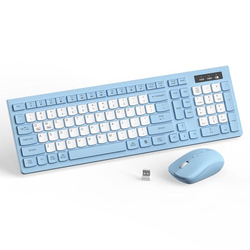 Wireless Keyboard and Mouse Combo, Full-Sized Wireless Keyboard and Adjustable DPI Mouse, 2.4GHz USB Receiver, Silent Keyboard and Mouse for PC, Windows, MAC, Desktop, Laptop(Sky Blue-B) - color: Sky Blue-B