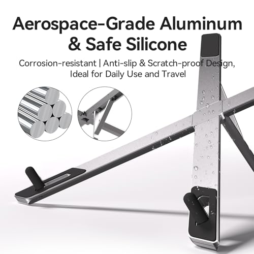 KYOLLY Portable Aluminum Laptop Stand for Desk, Adjustable Ergonomic Laptop Riser, Foldable X Shape Notebook Computer Holder, Anti-Scratch Laptop Mount for 10-17 Inch Laptops, for Office Home Travel