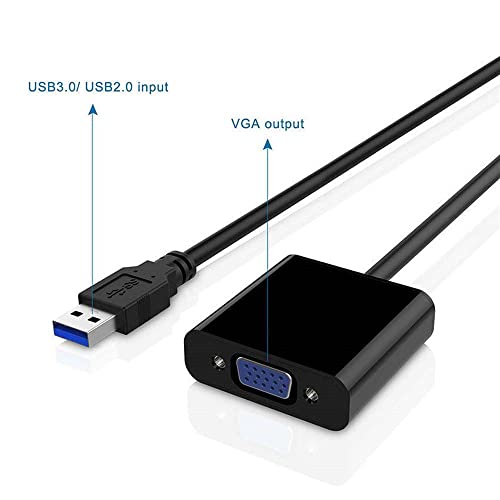 USB 3.0 to VGA Adapter, USB 3.0/2.0 to VGA 1080P Adapter (Male to Female), Multi Monitor External Video Graphic Card Cable Converter for Windows 10/8.1/8/7/XP Built-in-Drivers