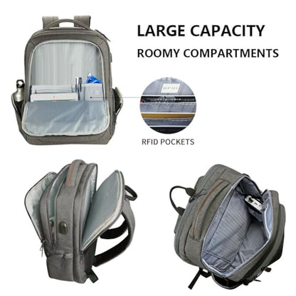 KROSER Laptop Backpack Computer Backpack 17.3 Inch for Men/Women-Grey | Laptop with USB Charging Port Water-Repellent Travel Large Backpack Casual Daypack Business/College - color: A-grey-17.3"