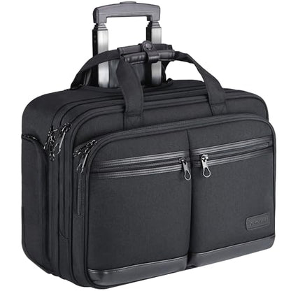 KROSER 17.3 Inch Rolling Laptop Computer Bag,Wheeled Briefcase,Roller Case | Multi-compartments, silent wheels,fits airline overhead bins,with luggage strap for business travel