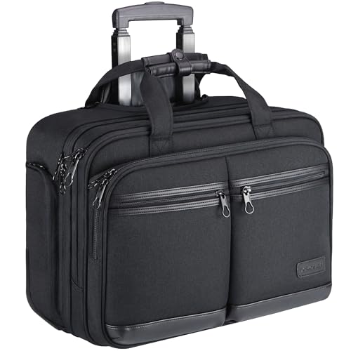 KROSER 17.3 Inch Rolling Laptop Computer Bag,Wheeled Briefcase,Roller Case | Multi-compartments, silent wheels,fits airline overhead bins,with luggage strap for business travel