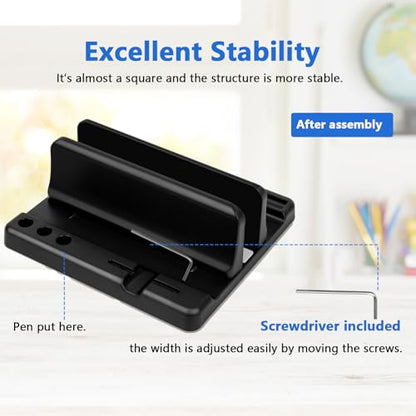 Vertical Laptop Stand Holder, ABS Organizer with Adjustable Dock, 3/4 in 1 Design Extra Storage Space-Saving, Sturdy Laptop Computer Holder for PC, MacBook, Mini PC, iPad (Black, 1 Slot) - color: Black