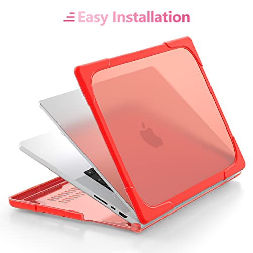 Batianda Heavy Duty Case for MacBook Pro 14 inch 2026-2021, Red | Fits M5/M4/M3/M2/M1 Pro Max Chip, Ergonomic Foldable Stand Holds 22 lbs, Shockproof Bumper, Matte Translucent Hard Shell - color: Red