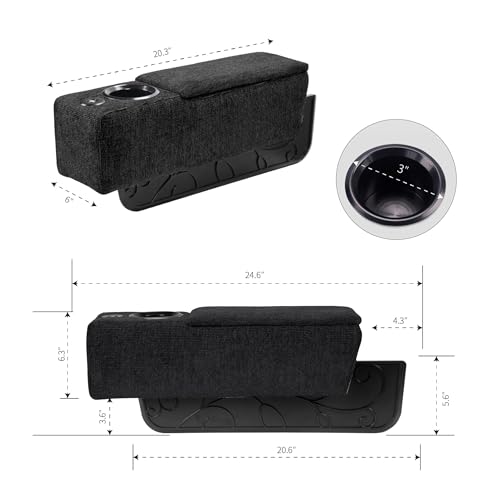 Multifunctional Sofa Armrest, Couch Armrest with Wireless Charge Stand, Removable Couch Caddy with Storage,Including LED Reading Light - color: Midnight, size: Fabric-1 CUP