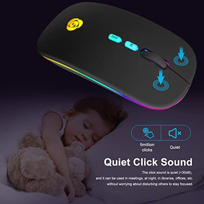 CC Store Wireless Mouse for Laptop,USB-C Rechargeable with Dual Connection | Bluetooth mouse with 2.4GHz USB receiver, silent slim design, adjustable DPI for laptop,MacBook,PC and tablet,Black - color: Black