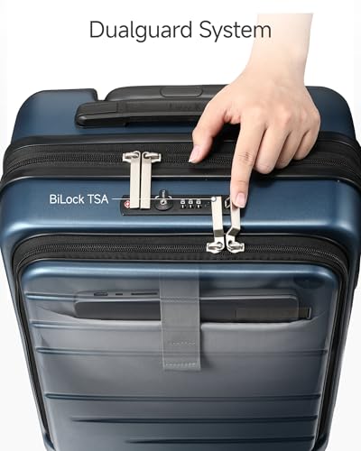 LUGGEX Carry On Front Pocket Suitcase, 22x14x9 Airline Approved, Blue, 20" | Carry On Luggage, 22x14x9 Airline Approved, Front Opening, Front Pocket, TSA Lock, Spinner Wheels - color: Blue, size: Carry-On 20-Inch