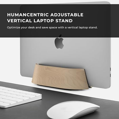 HumanCentric Vertical Laptop Stand in Maple Wood, Adjustable | Upright Adjustable Holder & Dock, Laptop Vertical Stand Fits MacBook Pro and Other Laptops .5" to 1.5", Clamshell Compatible - color: Maple Wood