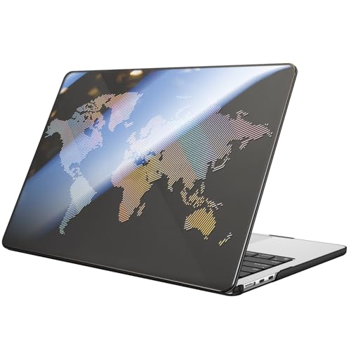 Fintie Case for MacBook Air 13 inch A3449/A3240/A3113/A2681 2022-2026 | M2/M3/M4/M5, Snap On Hard Shell, Full Port Access, Easy On/Off, Lightweight, World Map - color: Frost Clear