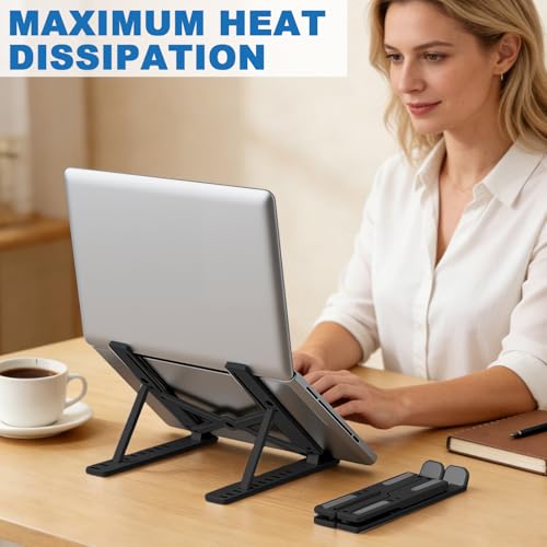 Laptop Stand - Foldable Laptop Stand for Desk Anti-Slip,Compatible for Business Trip,Library,Cafe(Black) - color: Black