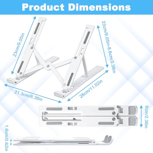 Laptop Stand for Desk, Adjustable 10-Angle Foldable Laptop Riser, Portable White Plastic Tablet Holder, Ventilated Notebook Stand Compatible with All Laptops up to 17 Inch - color: White