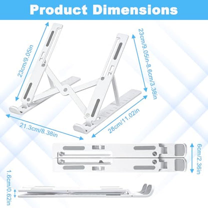 Laptop Stand for Desk, Adjustable 10-Angle Foldable Laptop Riser, Portable White Plastic Tablet Holder, Ventilated Notebook Stand Compatible with All Laptops up to 17 Inch - color: White