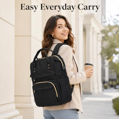 Laptop Backpack for Women, 15.6 Inch Work Backpack Purse with Large Capacity, Water-Resistant Nurse Bag, College Bookbag for School, Casual Travel Daypack, Black - color: Black