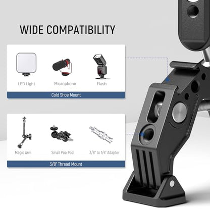 Neewer Double Super Clamp Camera Mount with Magic Arm, Cold Shoes for Desk Studio Light Stand Holder Photography Reflector, Flag, Cross Bars, Motorcycle, Umbrella, Pole Stick Shoot Accessories Tools | For Desk, Studio Light Stand Holder, Photography Refle
