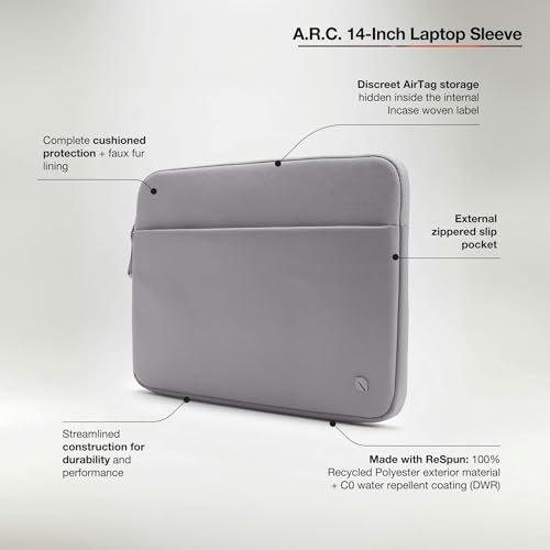 Incase A.R.C. Laptop Sleeve 14 Inch – MacBook Case with Faux Fur Lining, External Pocket – Fits MacBook Pro Air Lenovo Dell HP – Laptop Cover, Computer Case - Travel, Work, College - Grey - color: Grey