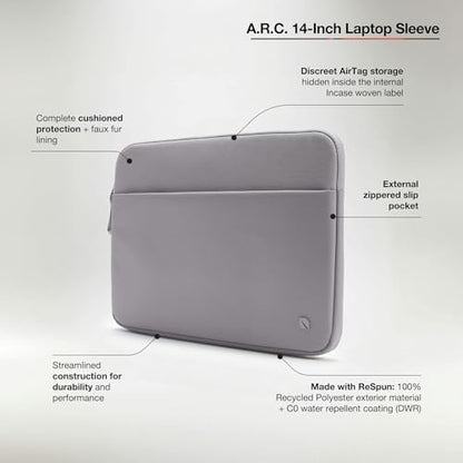 Incase A.R.C. Laptop Sleeve 14 Inch – MacBook Case with Faux Fur Lining, External Pocket – Fits MacBook Pro Air Lenovo Dell HP – Laptop Cover, Computer Case - Travel, Work, College - Grey - color: Grey