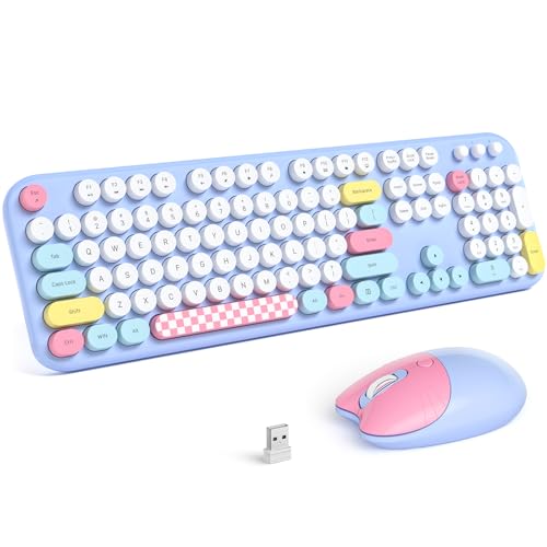 Atelus Wireless Keyboard and Mouse, Full Size Typewriter Keyboard and Cute Cat Shape Design Mouse Combo for Windows 7/8/10, Laptop, Desktop, PC, Computer (Blue) - color: Blue