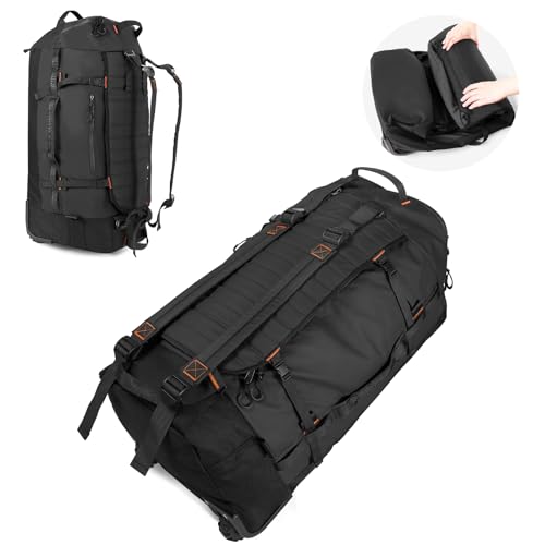 Vomgomfom 86L Collapsible Wheeled Duffle Bag Waterproof, Black | Detachable Backpack Straps, Padded Laptop Sleeve, Quilted Reinforced Base, U-Shape Mesh Pocket, Shoe Compartment - color: Black