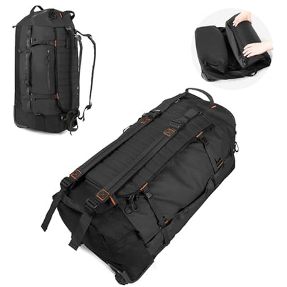 Vomgomfom 86L Collapsible Wheeled Duffle Bag Waterproof, Black | Detachable Backpack Straps, Padded Laptop Sleeve, Quilted Reinforced Base, U-Shape Mesh Pocket, Shoe Compartment - color: Black