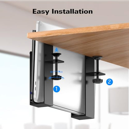 Adjustable Side Laptop Mount, No Drill Desk Storage Organizer, Metal Hanging Notebooks Holder, Punch-Free Clamp for MacBook Pro, Documents With Anti-Scratch Silicone