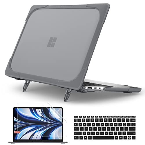 Batianda Case for Microsoft Surface Laptop 13.5 Inch,Metal Palm Rest, Grey | Heavy Duty Ergonomic Foldable Stand, TPU Bumper, Matte Hard Shell, Fits Surface Laptop 3/4/5 13.5" with Metal Palm Rest - color: Gray, size: with Metal Palm Rest