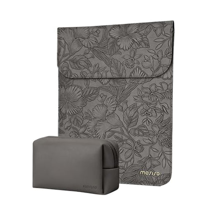 MOSISO Laptop Case 13 inch, 13 inch Laptop Sleeve with Small Bag | Compatible with MacBook Neo 13 A18 Pro A3404/Air 13/Pro 13/Pro 14 M5 M4 M3 M2 M1,Embossed Hibiscus PU Leather Case,Gray - color: Gray, size: 13 inch
