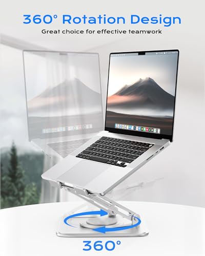 LOXP Adjustable Laptop Stand, Computer Stand with 360 Rotating Base | Ergonomic Laptop Riser Mount for Desk Foldable Protable Computer Desk Fits with MacBook Pro Air - color: White