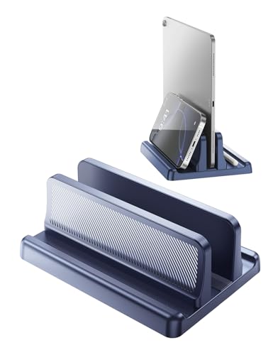 EAXBUX 3 in 1 Vertical Laptop Stand Holder,Adjustable ABS Plastic Laptop Organizer Desktop Management Notebook Dock,Vertical Laptop Stand Space Saving for MacBook,Surface,Samsung,HP,Dell,Chrome Book - color: Drak Blue, size: 1-Slot