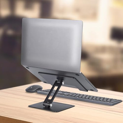 Bonelk Elevate Junior Laptop Stand for Desk, Adjustable Height Aluminum Riser with Dual Tilt, Foldable Ergonomic Holder with Phone Tray, Non-Slip, Fits 10 to 14 Inch Notebooks and Tablets, Black