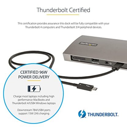 StarTech Thunderbolt 4 Dock, MacBook Pro/Air M1-M5, Dual 4K 60Hz, 8K, 96W | Thunderbolt or USB4, 4x USB-A (3x 10Gbps and 1x fast charge), SD card reader, Gigabit Ethernet, Includes TB4 cable