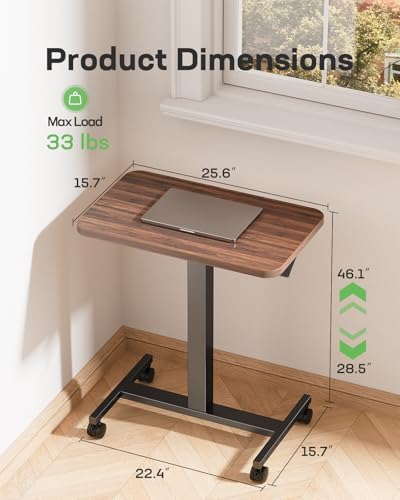 Marsail Mobile Standing Desk, Wider Height Adjustable Computer Desk, Rolling Sit Stand Desk with 4 Lockable Wheels, Desk for Home Office and Classroom, Walnut - color: Walnut, size: 25.6x15.7 Inch