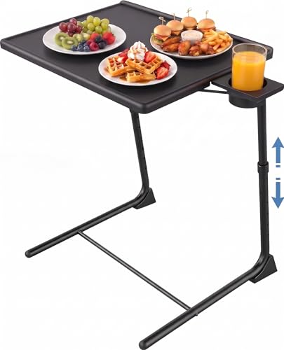 HUANUO Adjustable TV Tray Table - Foldable TV Tray with 6 Height & 3 Tilt Angle Adjustments, TV Dinner Tray with Cup Holder for Couch, Bed, Sofa and Chair (Black) - color: Black