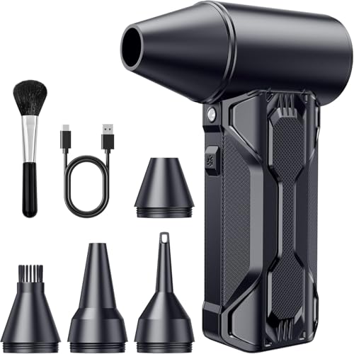 Compressed Air Duster, 110000 RPM High-Speed Electric Air Duster with Brushless Motor, 3-Speed Settings, Rechargeable Cordless Dust Blower with Fast Charging for PC, Keyboard, Car, Home (Black)