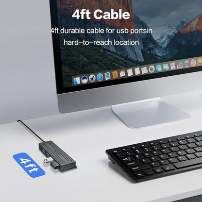 4-Port USB 3.0 Ultra-Thin Data Hub, High-Speed USB Port Expander for Laptop, MacBook, iMac, Surface Pro, XPS, Flash Drives, Mobile HDD, Printers, and More (Slim USB Hub - 4 ft)
