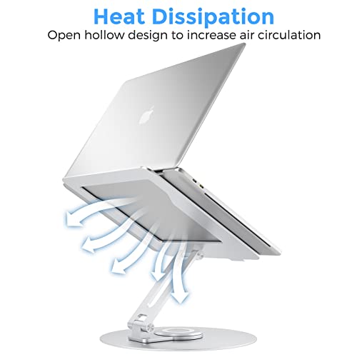 Swivel Laptop Stand for Desk, Adjustable Height Aluminum Computer Stand with 360 Rotating Base, Foldable Ergonomic Riser, Portable Laptop Holder Compatible with MacBook, All Laptops 10-17'', Chrome - color: Chrome