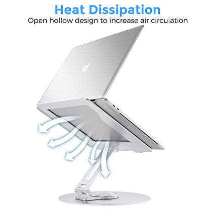 Swivel Laptop Stand for Desk, Adjustable Height Aluminum Computer Stand with 360 Rotating Base, Foldable Ergonomic Riser, Portable Laptop Holder Compatible with MacBook, All Laptops 10-17'', Chrome - color: Chrome
