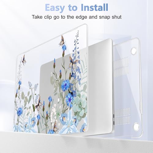 May Chen Compatible with MacBook Air 13 inch Release 2021 2020 2019 2018 (Models: M1 A2337/A2179/A1932), Plastic Hard Shell Case for MacBook Air 13 with Retina Display & Touch ID, Blue Flowers - color: Blue flowers