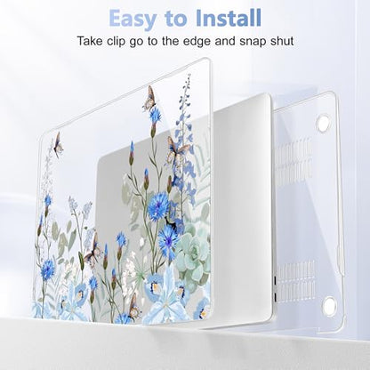 May Chen Compatible with MacBook Air 13 inch Release 2021 2020 2019 2018 (Models: M1 A2337/A2179/A1932), Plastic Hard Shell Case for MacBook Air 13 with Retina Display & Touch ID, Blue Flowers - color: Blue flowers