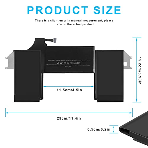 A1965 Laptop Battery for MacBook Air 13" Retina A1932 (2018 2019, Early 2020) A2179 EMC 3184 3302 MacBook Air8,1 8,2 9,1 MRE82 MRE92 MVFH2 MWTJ2 MVH22 MVFM2 MVFK2 MREE2 MREC2 MREA2 MREF2 MUQT2 MUQU2 - size: 11.4*5.98*0.2inch A1965